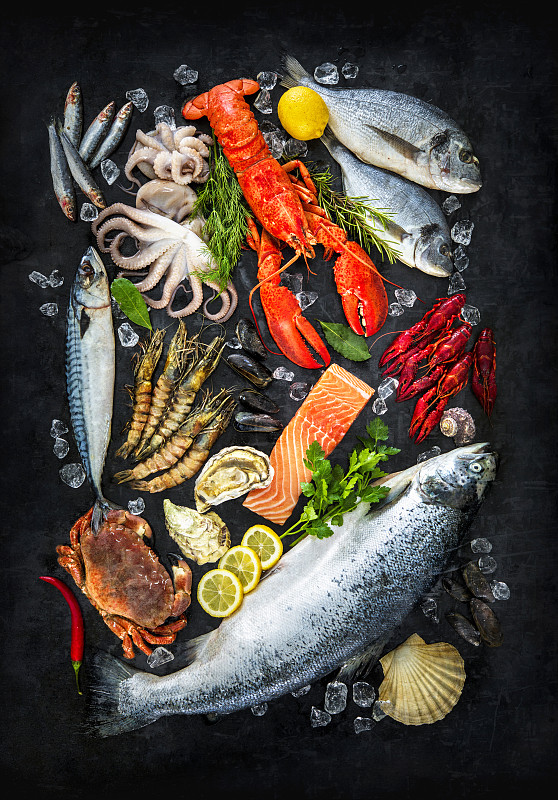 捕捞鱼,海产,龙虾,gilthead,bream,甲壳动物,牡蛎,鱼类,鲑鱼,三文鱼,蛤蚌
