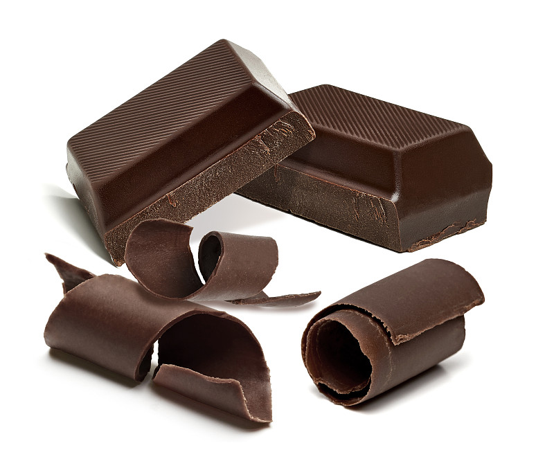 巧克力,白色背景,巧克力条,巧克力薄片,酸味,黑巧克力,糖衣,分离着色,块状,甜点心