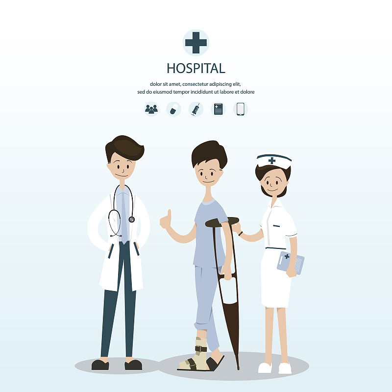 身体受伤,健康保健,病人,断腿,职业,团队,拐杖,石膏,病房,膝