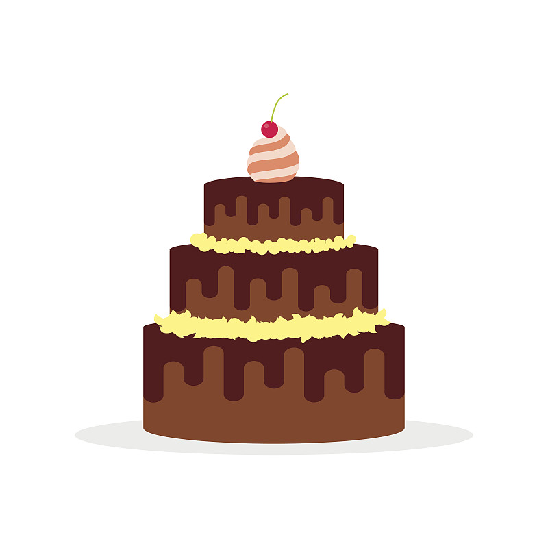 巧克力蛋糕,绘画插图,生日,矢量,周年纪念,婚礼,分离着色,白色背景,扁平化设计,庆祝