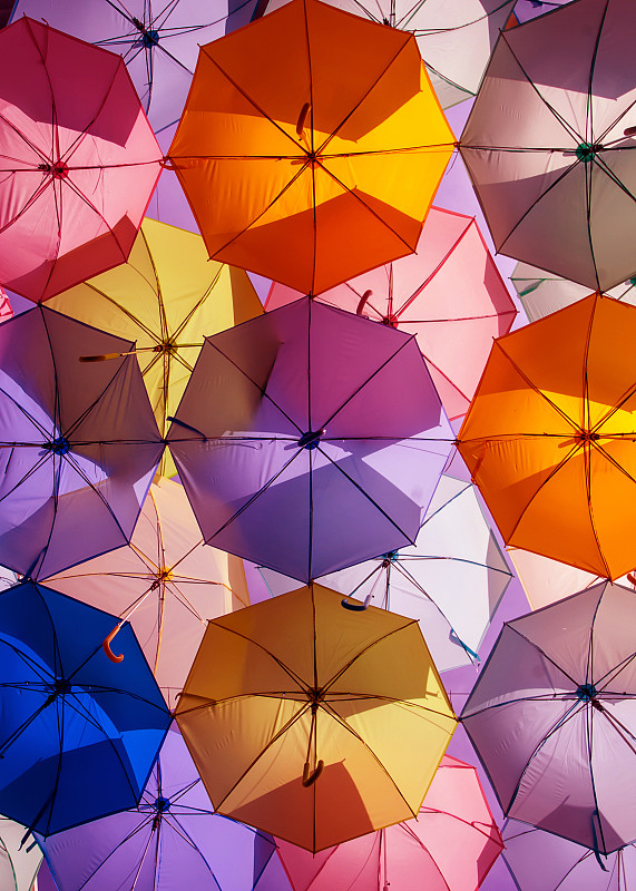 遮阳伞,色彩鲜艳,彩色图片,都市风光,伞,阳伞,消失点,彩虹,雨,传统