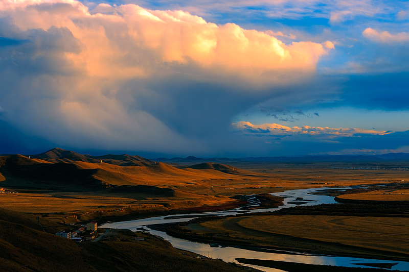 黄河,中国,在上面,甘肃省,山谷,原野,水,天空,美,水平画幅