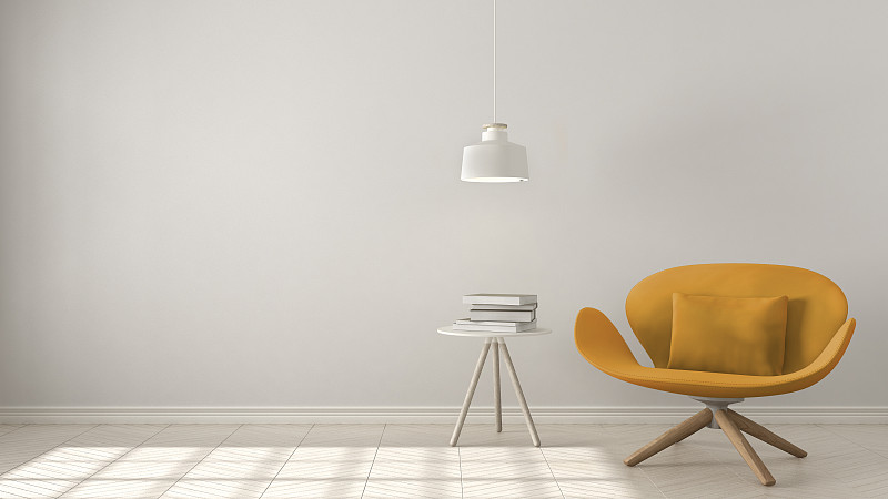 镶花地板,扶手椅,斯堪的纳维亚人,桌子,背景,橙色,吊灯,室内设计师,自然,极简构图