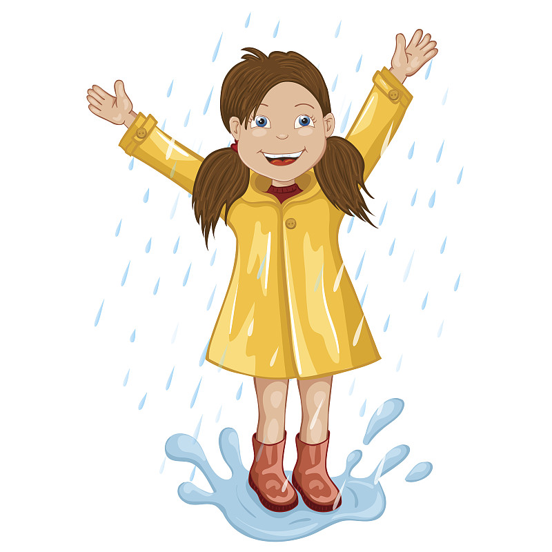 雨衣,进行中,雨,女孩,可爱的,仅一个女孩,罗马尼亚,一个人,环境,天气