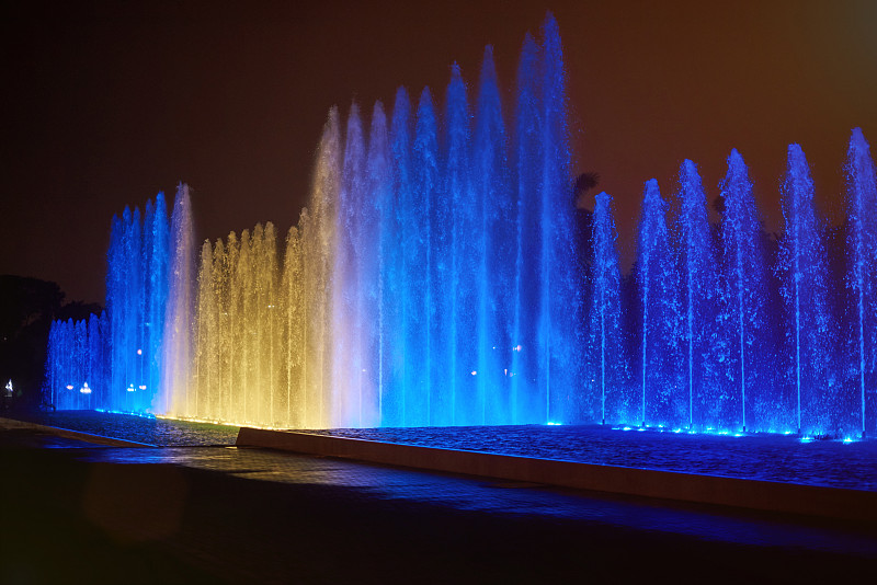 蓝色,饮水喷泉,利马,喷泉,激光,秘鲁,水,美,公园,灵感