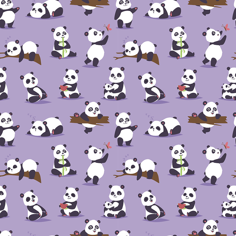 熊猫,四方连续纹样,矢量,个性,性格,奥克兰区,动物学,野生动物保护区,竹子,可爱的