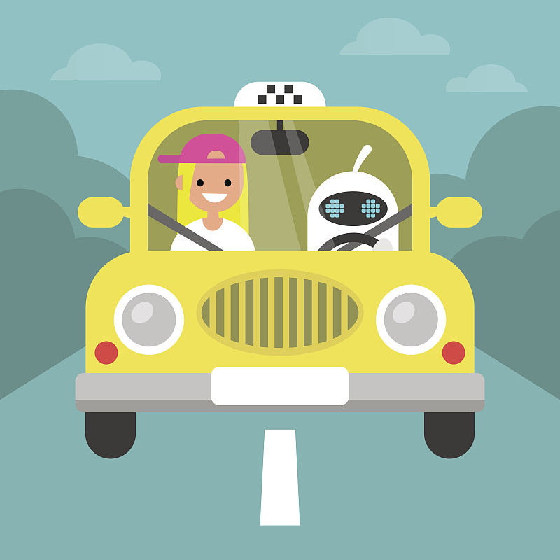 无人驾驶汽车,出租车,乘客,自动的,绘画插图,想法,矢量,剪贴画,可爱的,驾车