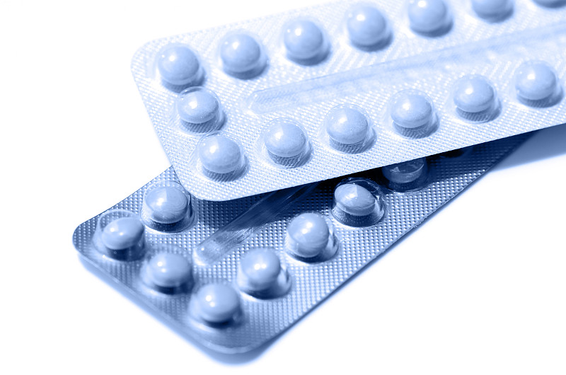 药丸,条纹,白色背景,分离着色,蓝色,黄体酮,雌激素,避孕药,避孕品,粉刺