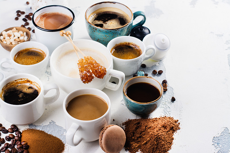 多样,咖啡,杯,瓷器,阿拉比卡咖啡,研磨咖啡,安眠药,咖啡胶囊,剂量,浓咖啡