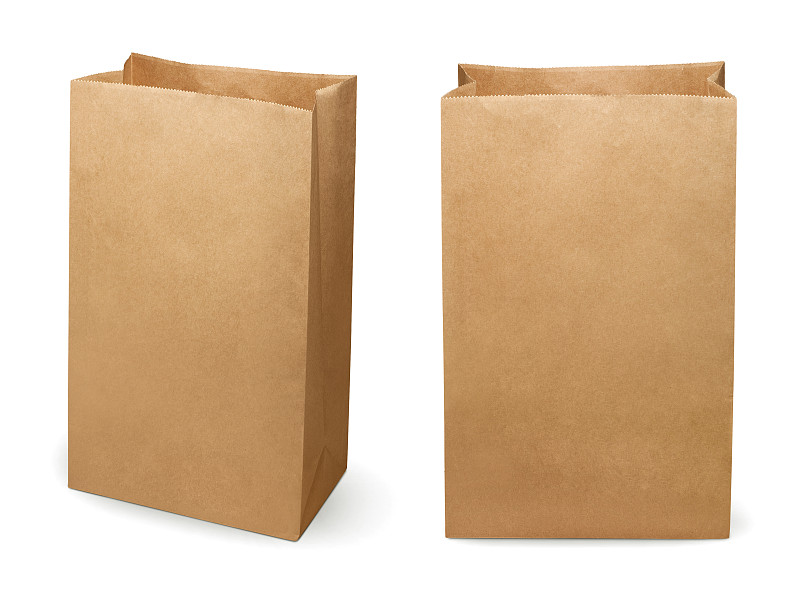 纸袋,循环利用,白色背景,分离着色,环保袋,可回收材料,购物袋,一次性物品,褐色,折叠的