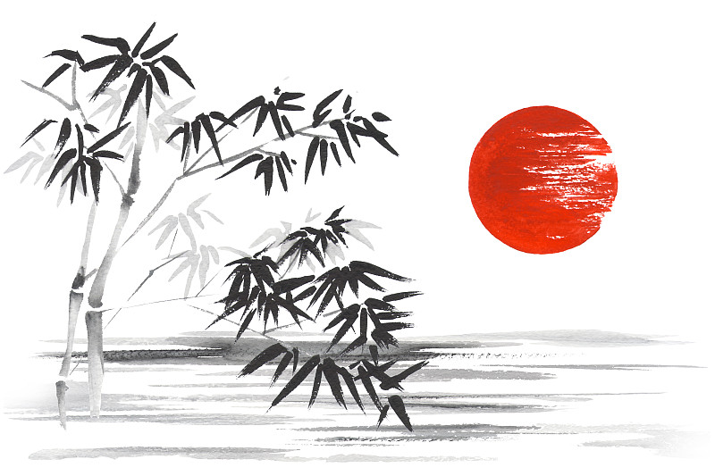 竹,传统,日本人,日本,日光,水,湖,烟灰墨,竹子叶