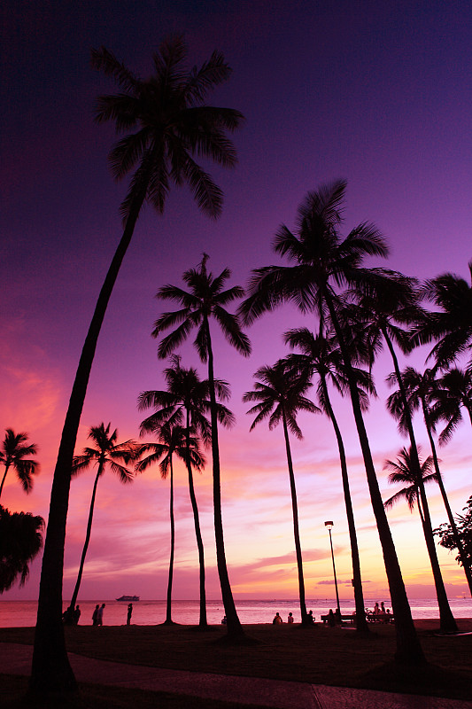 ハワイ、ワイキキビーチ、夕焼け