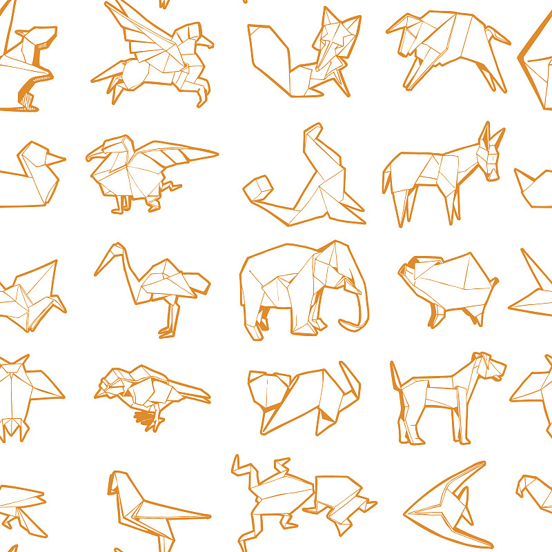 折纸工艺,绘画插图,动物,四方连续纹样,反差,动物手,狮身鹫首怪兽,狐狸,公牛,几何形状