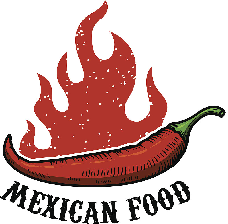 辣椒,墨西哥食物,绘画插图,矢量,白色背景,火,分离着色,红辣椒粉,水牛城辣鸡翅,椒类食物