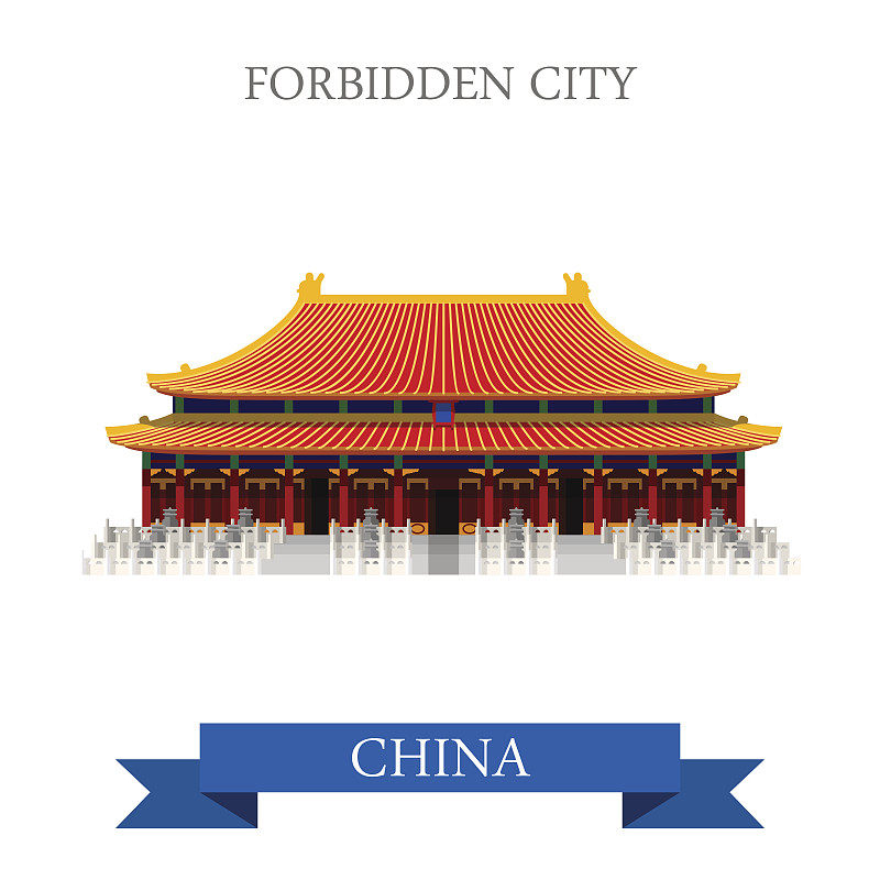 故宫,北京,明朝风格,绘画插图,旅行者,卡通,城市,亚洲,平坦的,矢量