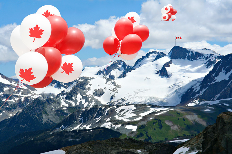 加拿大国庆日,洛矶山脉,气球,150周年,加拿大落基山脉,加拿大,惠斯勒,冰河,滑雪坡,枫叶