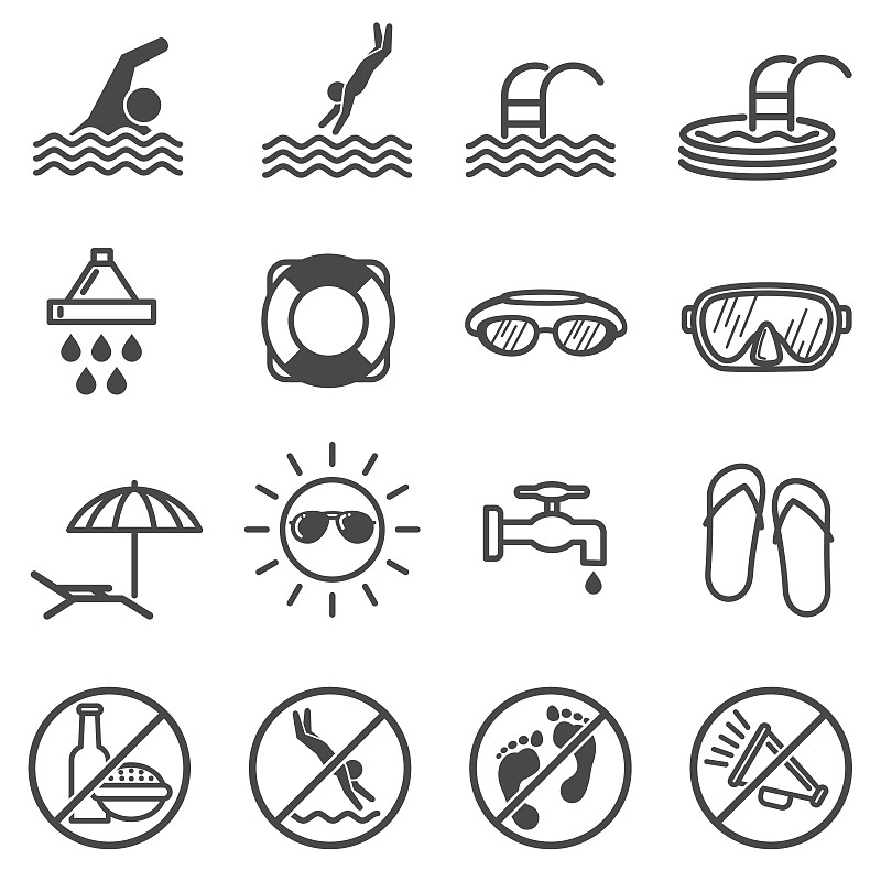 游泳池,符号,矢量,公共游泳池,禁止的,安全的,标志,水,绘画插图