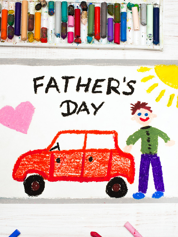 父亲节,贺卡,儿童,多色的,幸福,儿童画,有色粉笔画,彩色铅笔,蜡笔,郁金香