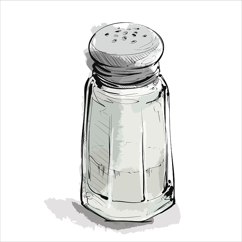 盐瓶,手,食盐,水彩颜料,绘画插图,艺术,玻璃,卡通,白色