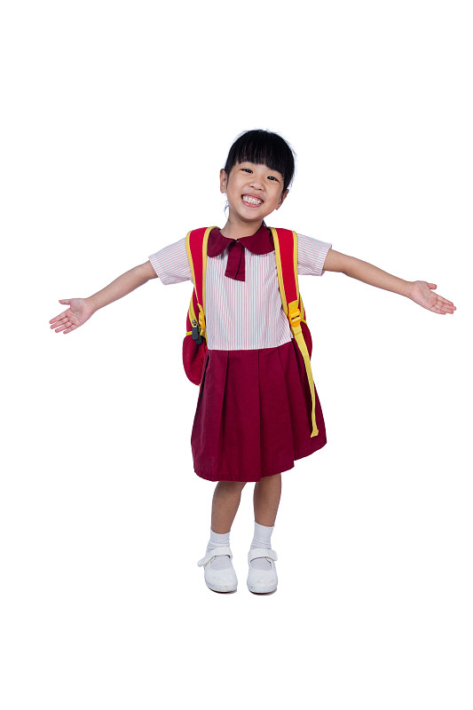 校服,中国人,小的,女孩,书包,亚洲,关节,肩,小学,小学生