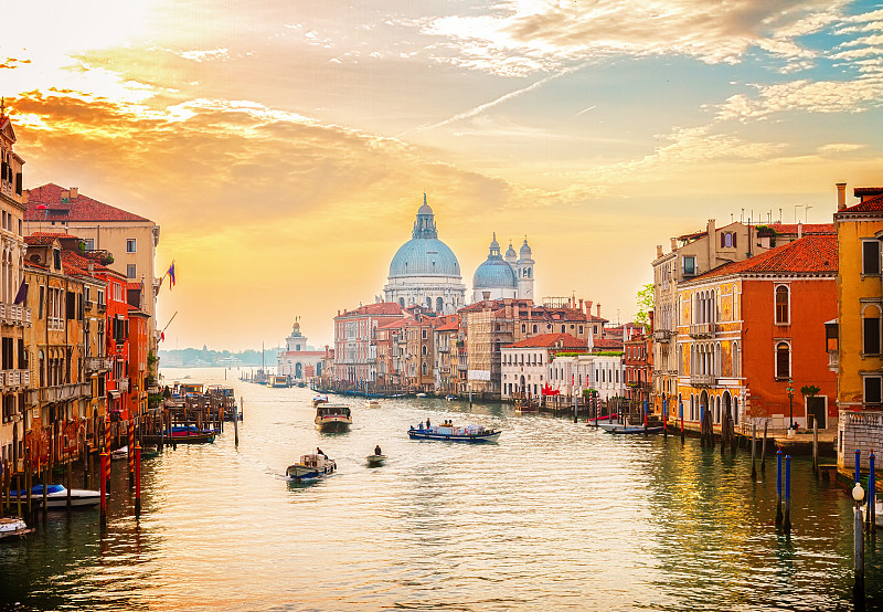 大运河,意大利,威尼斯,尖头平底船,水,天空,运河,古老的