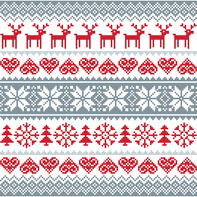 斯堪的纳维亚人,四方连续纹样,冬天,红色,背景,银色,雪花,驯鹿,编织