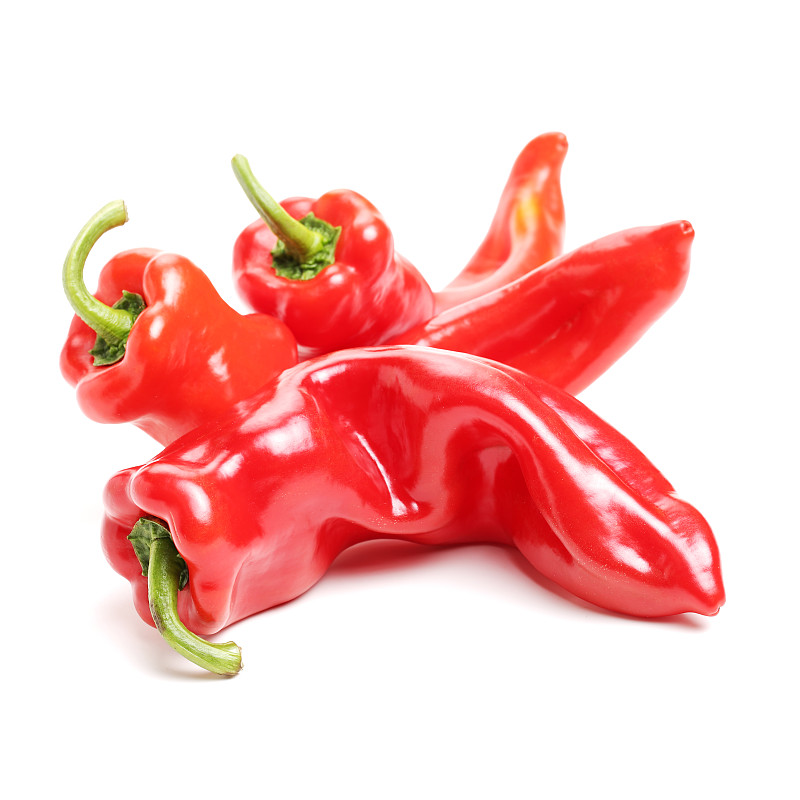 红色灯笼椒,白色背景,分离着色,pepperoncini,辣椒粉,红辣椒粉,辣椒,四个物体,辣酱,豆荚