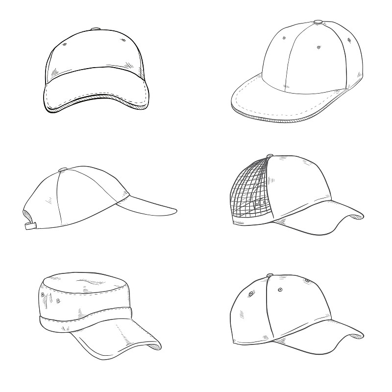 棒球帽,矢量,草图,制服帽,男女通用,嘻哈,饰头巾,个人随身用品,正面视角,绘画插图