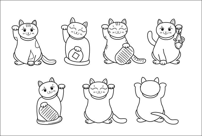 招财猫,爪子,绘画插图,日本人,猫,矢量,运气,图标,鱼类