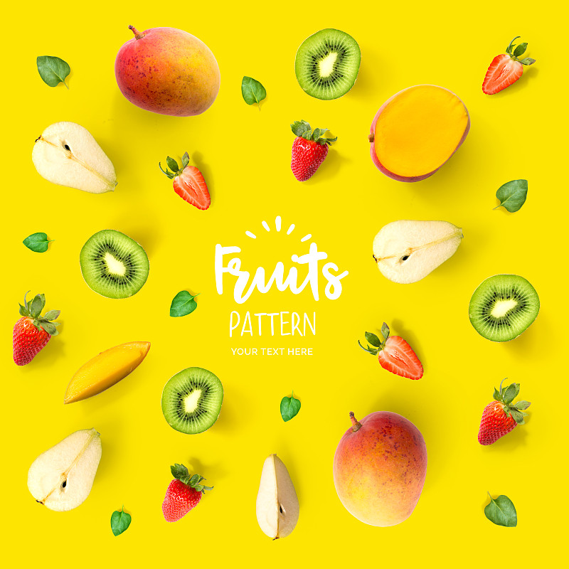 水果,抽象,四方连续纹样,鸡尾酒,背景,热带水果,梨,芒果,,多汁的,黄色背景