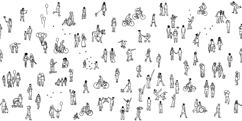 小的,人,布告,小马,绘画插图,行人,黑白图片,音乐人,人行道,家庭