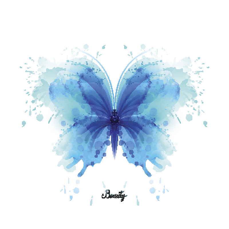 蝴蝶,蓝色,抽象,自然美,半透明,水彩画,白色背景,蛾,昆虫,水彩画颜料