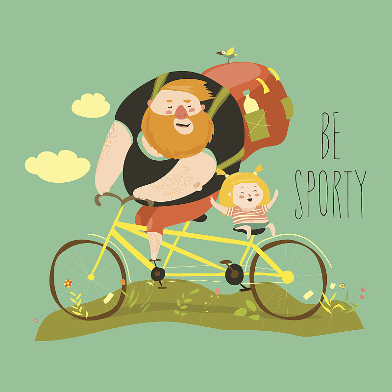 双人自行车,女儿,父亲,动画片,单亲父亲,父女,卡通,性格,自行车,骑自行车