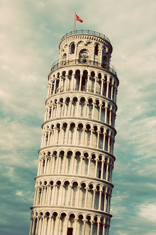 比萨斜塔,托斯卡纳区,意大利,奇迹广场,比萨,钟楼,倾斜视角,斜靠,塔,复古风格