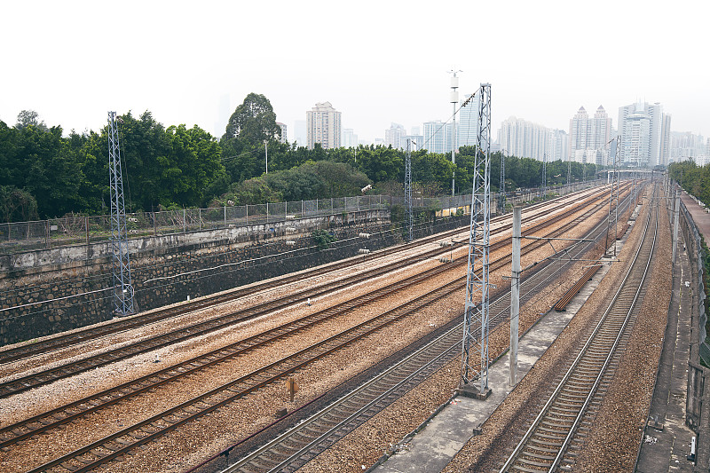 车站月台,广州,铁轨轨道,栏杆,广东省,铁路运输,铁,水平画幅,无人,市区路