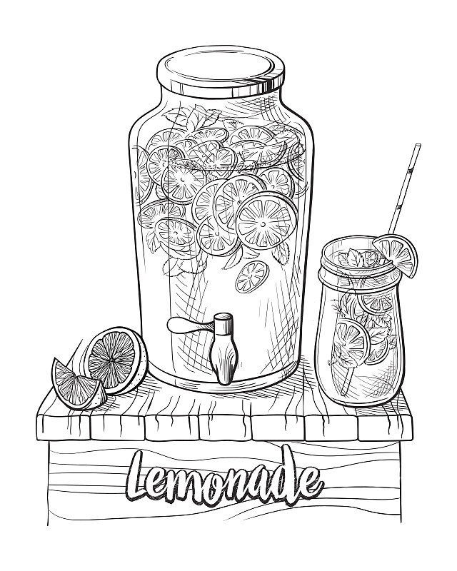 柠檬苏打水,柠檬水,矢量,稻草,自制的,切片食物,柠檬汁摊位,薄荷茶,玻璃瓶,玻璃水瓶
