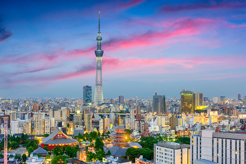 东京,日本,都市风景,浅草观音寺,浅草,东京天空树,台东区,传统,航拍视角,城市天际线