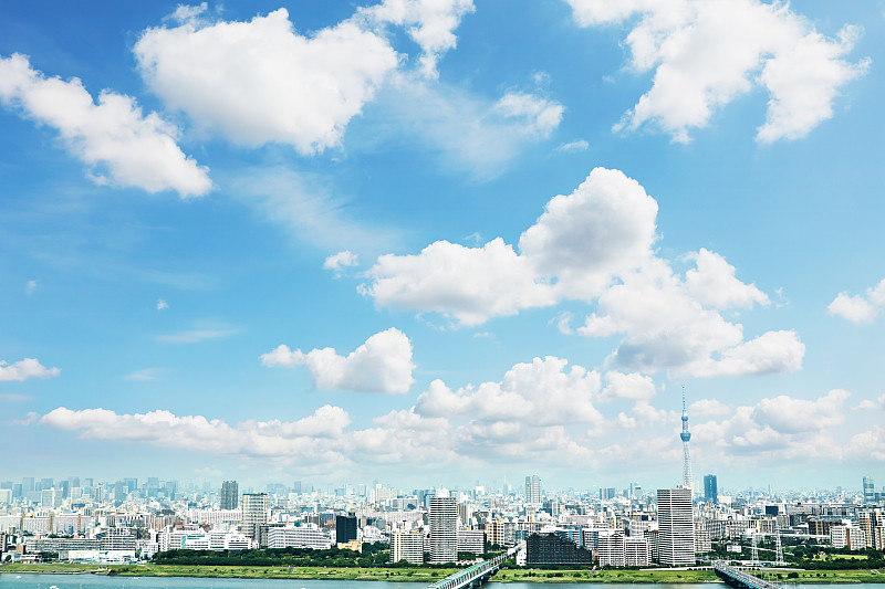 东京,地形,城市,东京天空树,办公楼外观,天空,未来,里山,水平画幅,高视角