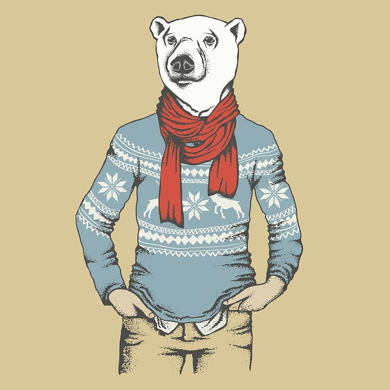 绘画插图,白色,矢量,北极熊,两极气候,熊,长袖衫,吉祥物,蒸汽朋克,迷人