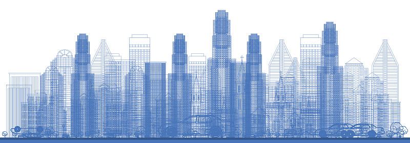 轮廓,城市天际线,城市,蓝图,芝加哥市,摩天大楼,建筑业,曼哈顿中心,建筑外部,都市风景