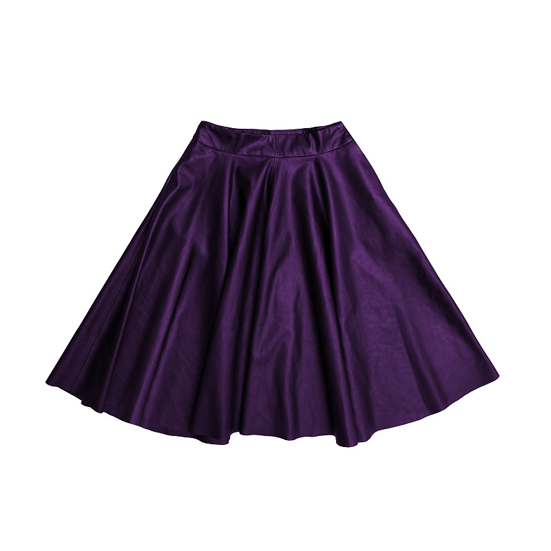 a线,裙子,紫色,皮革,白色背景,分离着色,及腿肚长,高腰,打褶