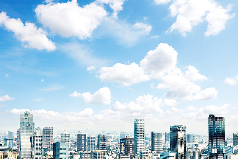 东京,地形,城市,办公楼外观,天空,日本,摩天大楼,高大的,蓝色
