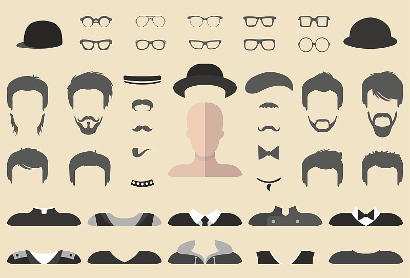 小胡子,男性,眼镜,人的脸部,矢量,衣服,图标,络腮胡子,创造力,装扮