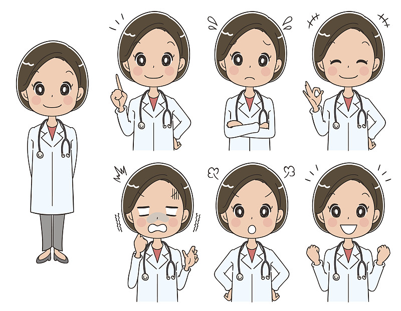 多样,面部表情,日本漫画风格,女性,性格,实验服,人,女人