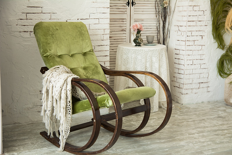 背景,摇椅,绿色,怀旧风格,扶手椅,毯子,装饰品,华丽的,座位,衰老过程