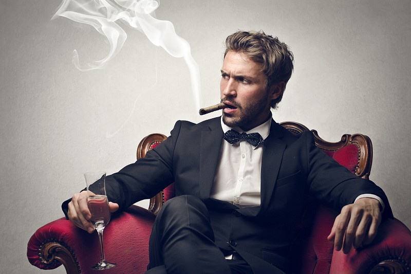 男人,雪茄,领结,雅莹,葡萄酒,美,留白,络腮胡子,水平画幅,墙