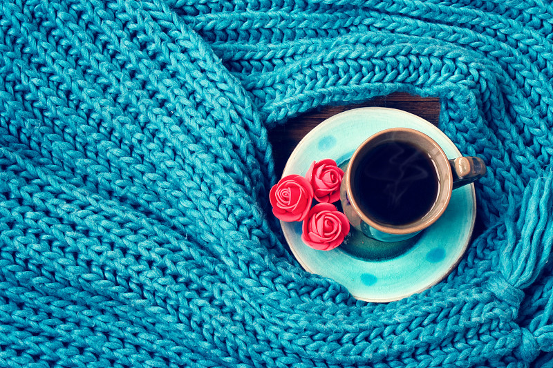 围巾,机织织物,咖啡杯,青绿色,羊毛,领巾,柔和,茶碟,热,水平画幅