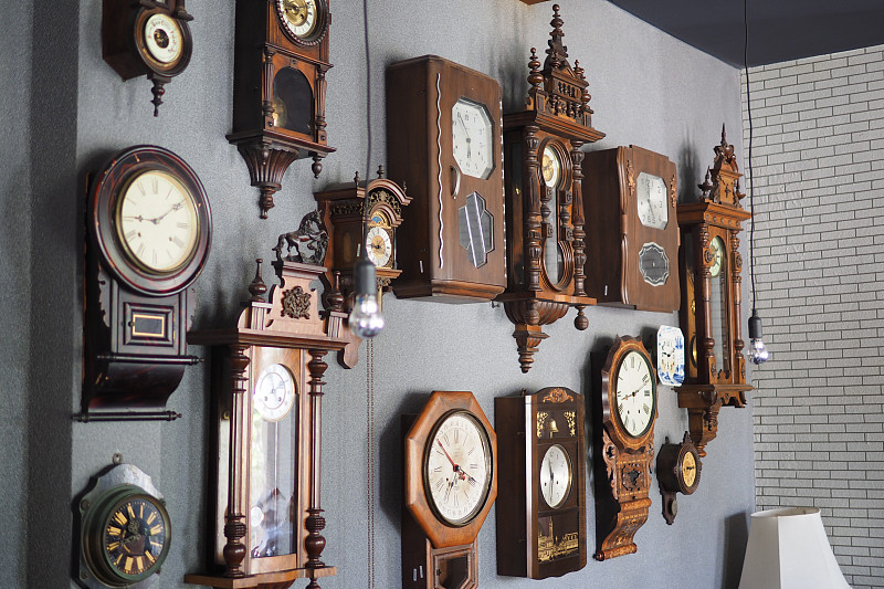 钟,古董,分针,悬挂的,褐色,艺术,水平画幅,墙,无人,符号