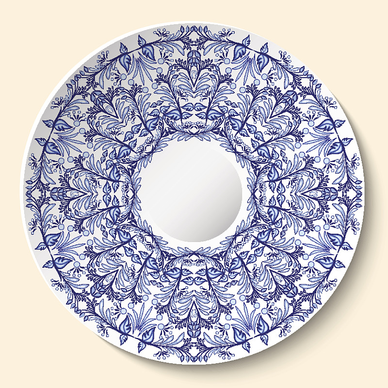 华丽的,中国,圆形,瓷器,盘子,式样,蓝色,花,作画
