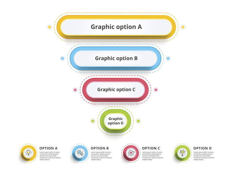 层级,漏斗,四个物体,金字塔,流程图,图表,圆形,现代,模板,矢量